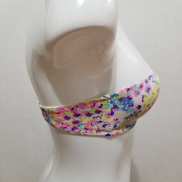 Victoria's Secret bikini top 32C strapless bandeau colorful floral ruched beach - Picture 4 of 14